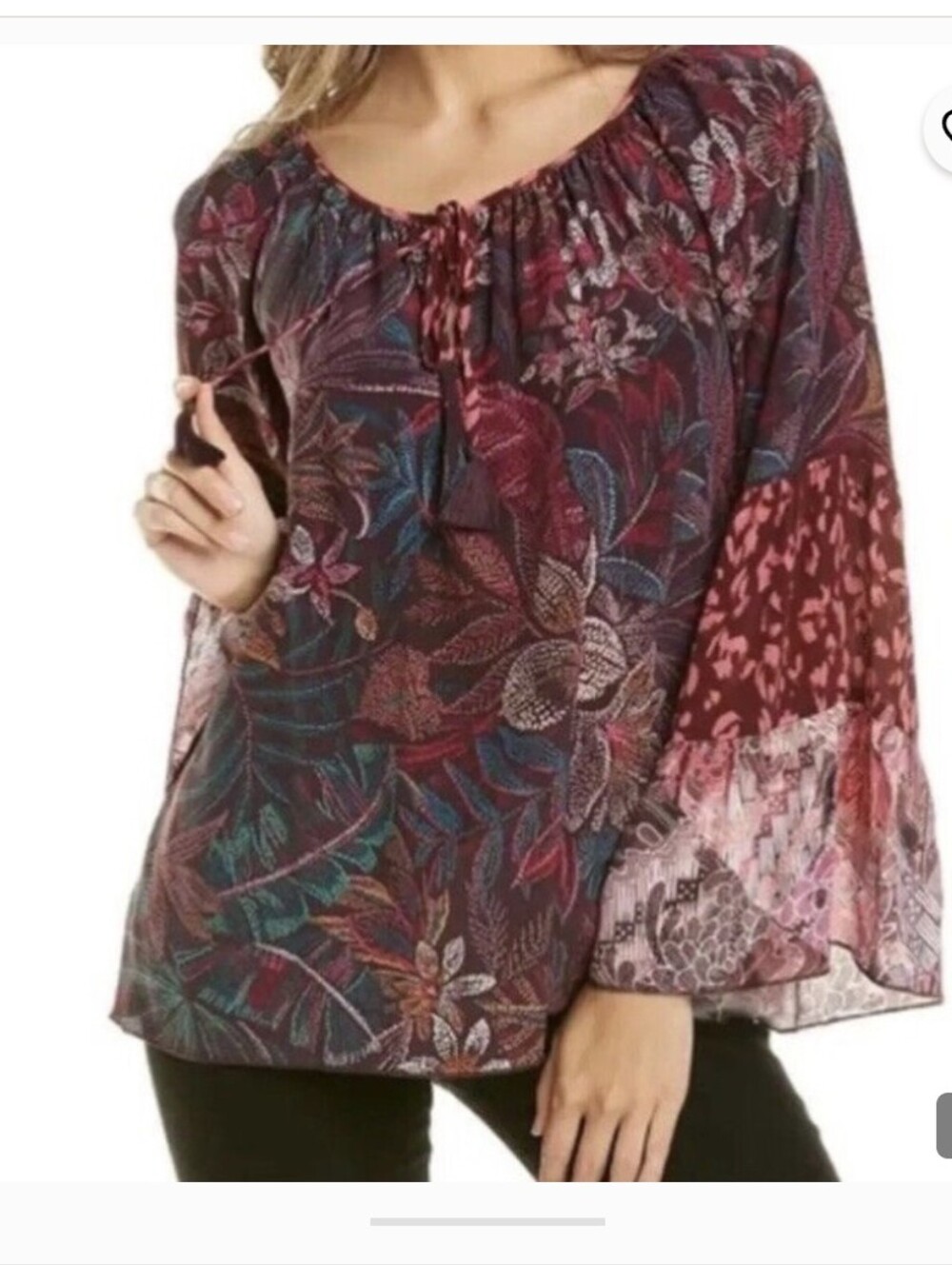 Johnny Was Toledo Burgundy Multi Floral Top